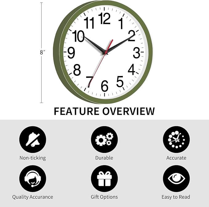 Rohioue Wall Clock Modern 8 Inch Battery Operated Silent Non Ticking Small - Image 3