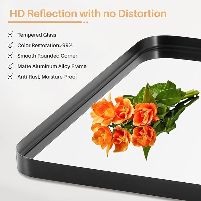 Bathroom Mirror for Wall, 30x22 Inch Rectangle Mirror, Matte Black Metal Framed - Image 5