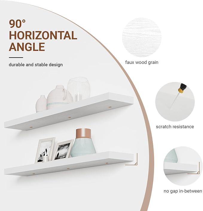 Heimlove Floating Shelves for Wall 48 Inches Long, 9.3" Deep White Floating - Image 5
