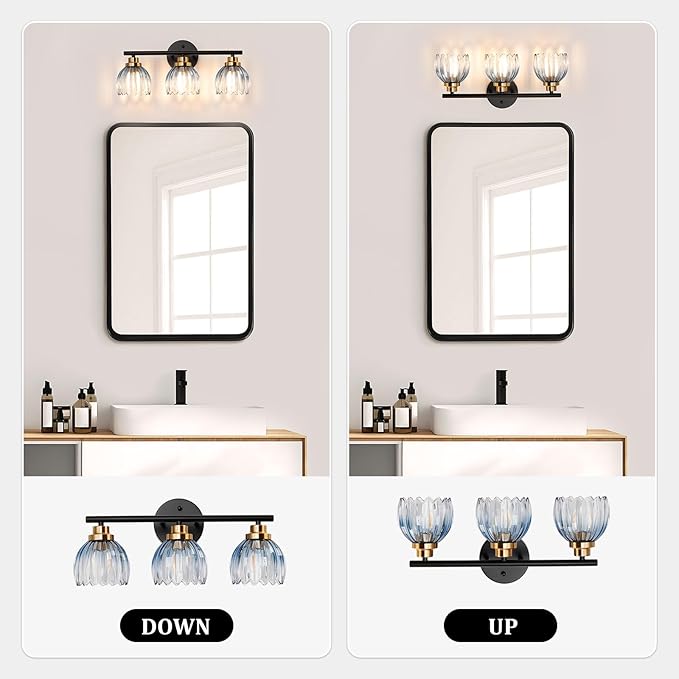 TALOYA Bathroom Vanity Light Fixtures, 3-Light Modern Black and Gold Wall - Image 8
