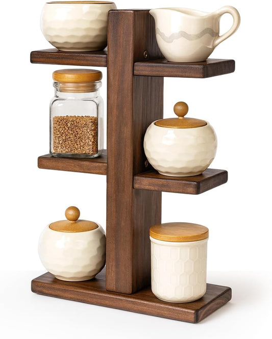 Coffee Cup Holder for Kitchen Counter - Premium Coffee Mug Organizer Holds 6 Mugs - Handmade Wooden Cup Holder with Non-Slip Feet, Stained Espresso Finish, Screwdriver & 6 Screws