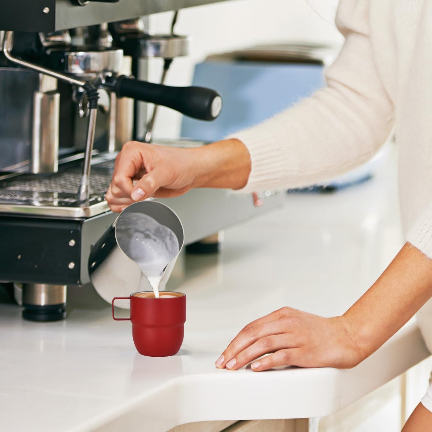 4oz Stackable Cup, Vacuum Insulated Espresso Cup Set of 2, Espresso Mug for Coffee, Double Wall Stainless Steel Mini Tumbler Shot Glasses with Straw and Lid