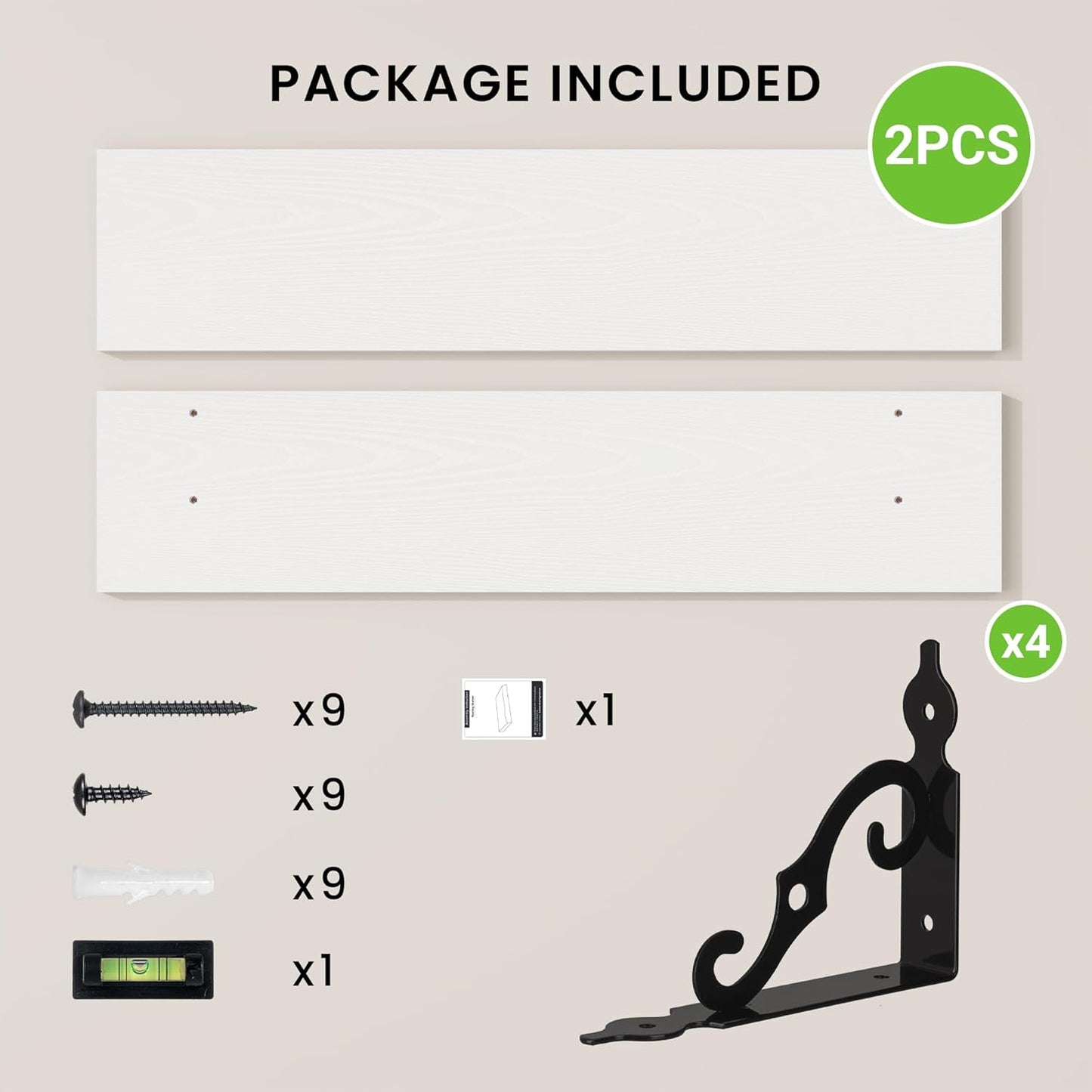 RICHFOCUS Floating Shelves for Wall Decor, 35.4W x 8D Wall Shelves Set of 2, 8 Inch Deep Rustic Wood Shelves Wall Mounted with Brackets, Long Floating Shelves for Living Room Bedroom Kitchen, White