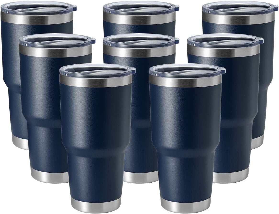 HASLE OUTFITTERS 30oz Stainless Steel Tumbler, Double Wall Vacuum Insulated Travel Mug Tumbler, Durable Insulated Coffee Mug, Gift Box Set (Navy, 8)