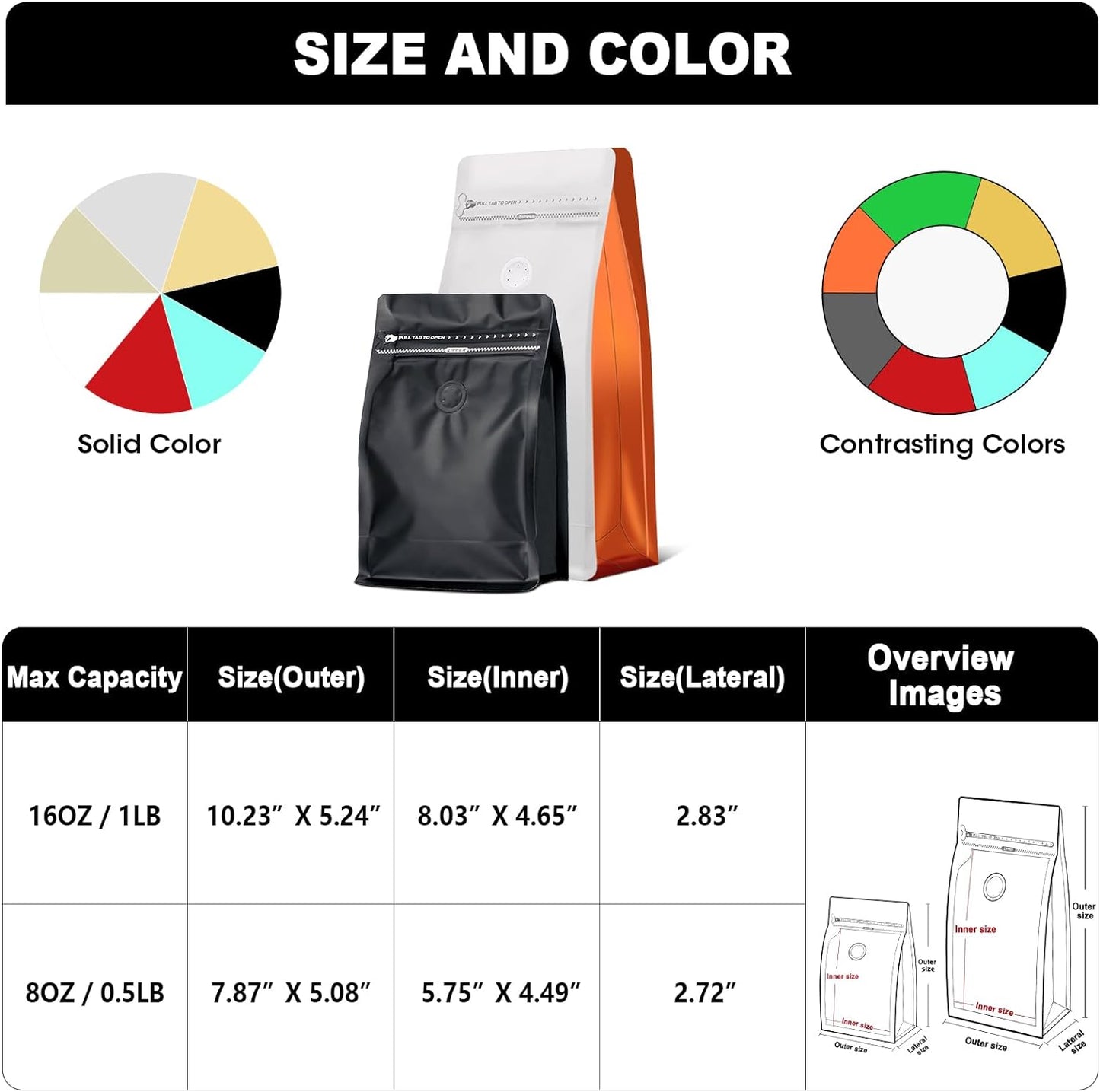 Coffee Bags with Valve(60pcs,8 oz,1/2 lb) Vented Coffee Beans Packaging Bags High Barrier Aluminumed Foil Flat Bottom Heat Sealed Side Zipper Resealable Storage Bag for Home or Business（White+Orange）