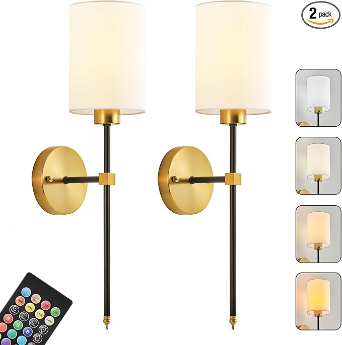 Battery Operated Wall Sconce Set of Two, Wireless Rechargeable Wall Light by KARTOOSH