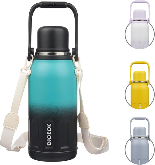 BJPKPK Insulated Thermos Water Bottle with Handle and Lid 40oz Stainless Steel Water Bottles for Cold and Hot Beverages,TealBlack