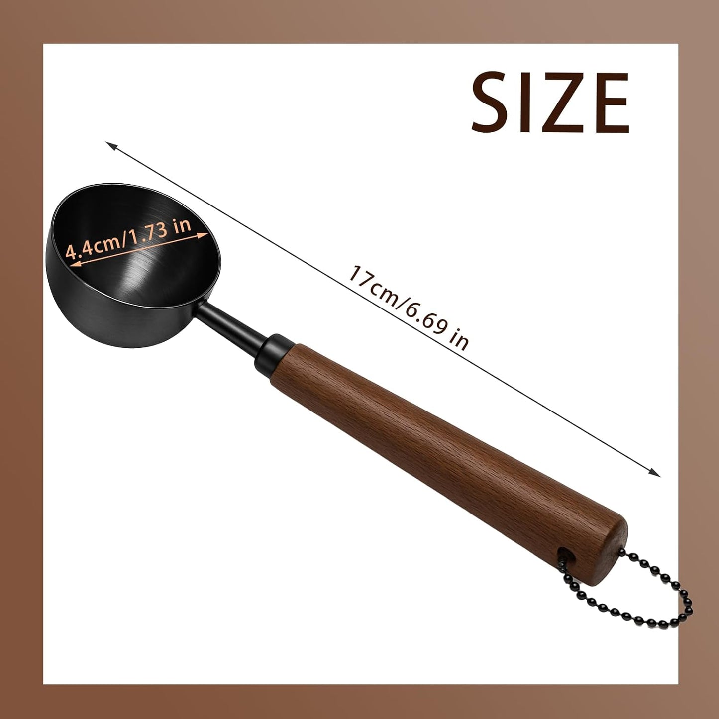 1pcs Coffee Scoop for Ground Coffee, Beans and Tea，Vintage Coffee Measuring Spoon with Long Wooden Handle 30ml/10g Capacity 304 Stainless Steel（Black)
