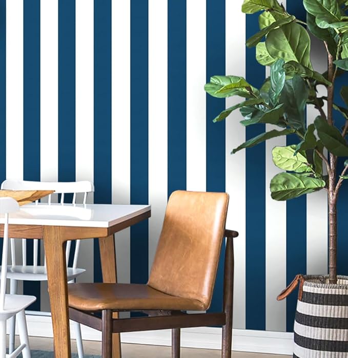 Guvana 17.7"×472" Striped Peel and Stick Wallpaper Blue and White Self-Adhesive by Guvana