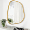 Gold Asymmetrical Mirror Large 20"x16" Irregular Oval Wall Mirror Modern Wood by HLFMVWE