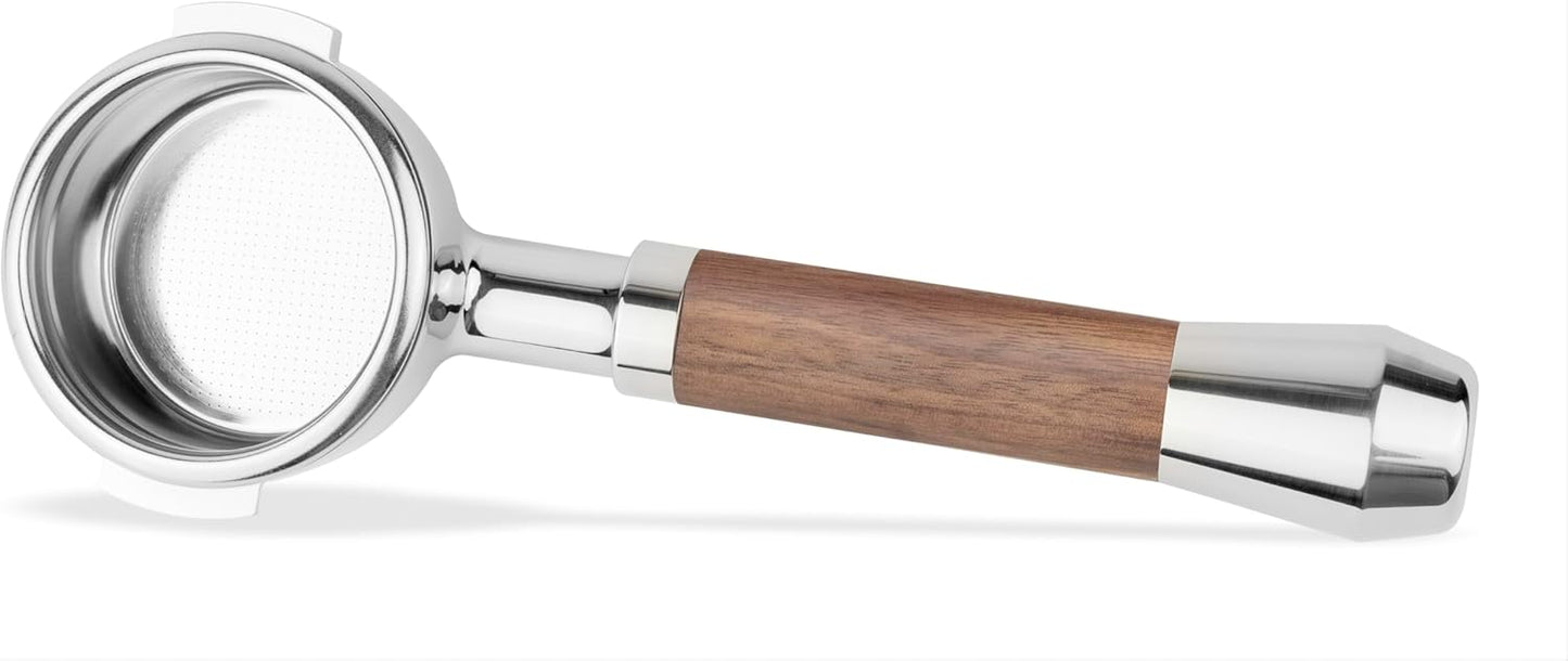 LILQ 58mm Bottomless Naked 2 Ears Portafilter Compatible with E61 Grouphead Machines– Includes 18–20g Basket (WalnutV2Fusion, 58mm For E61)