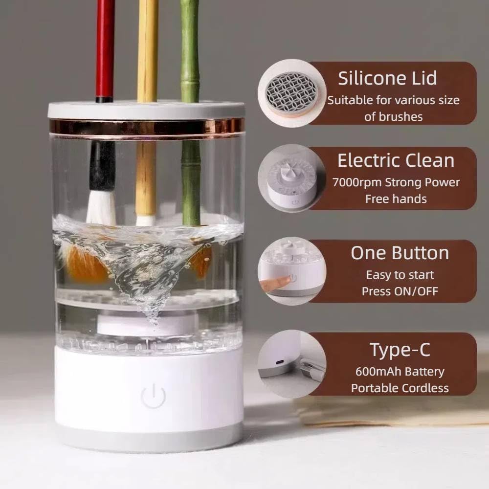 Electric Paint Brush Cleaner, Rinse Cup, Brush Rinser for Painting, Brush Cleaning Washer Rinser for Acrylic, Watercolor Painting, Makeup Brush Cleaner,Brush Holder (1, White)