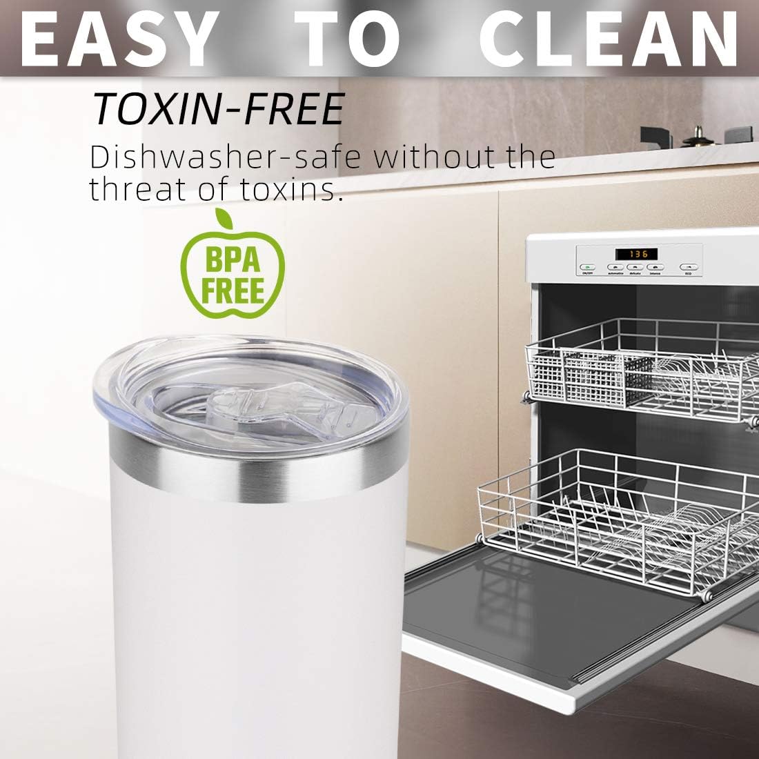 HASLE OUTFITTERS 20 oz Skinny Tumbler, Stainless Steel Insulated Slim Tumbler with Lid, Reusable Double Wall Travel Coffee Mug, Durable Powder Coated Travel Water Cup(White, 1)