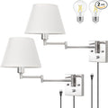 TRLIFE Wall Sconce Plug in, Dimmable Wall Sconces Set of 2 Brushed Nickel Swing by TRLIFE