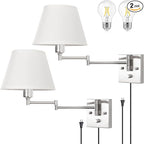 TRLIFE Wall Sconce Plug in, Dimmable Wall Sconces Set of 2 Brushed Nickel Swing by TRLIFE