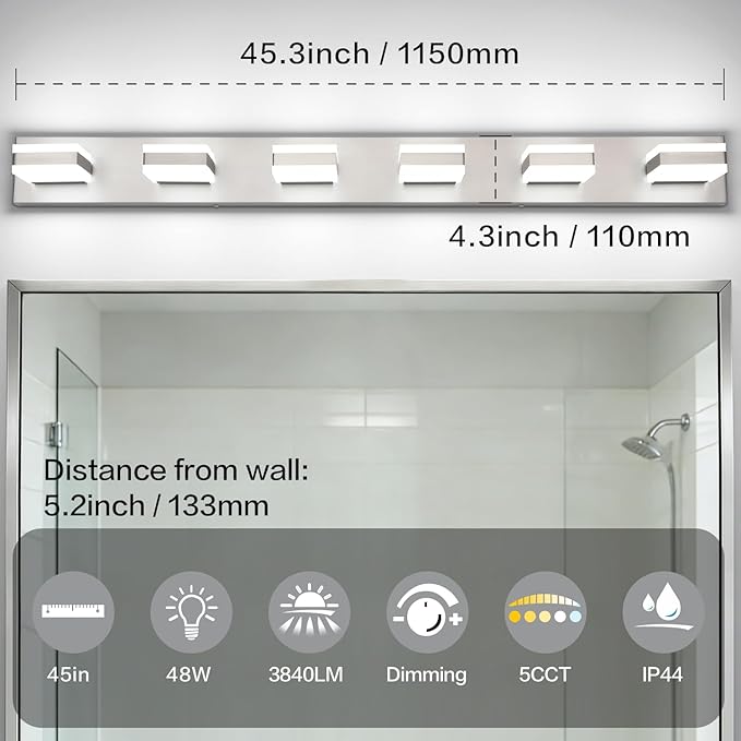SOLFART Bathroom Light Fixtures, 5 Color Temperature Modern Vanity Lights - Image 5