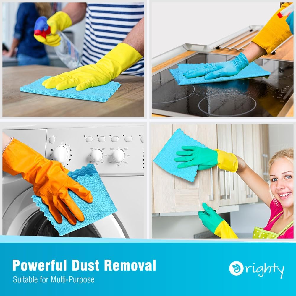 Orighty Cleaning Cloths 12x12 inch, Pack of 24, Highly Absorbent Microfiber Cleaning Supplies, Lint Free Cloths for Multiple-use, Powerful Cleaning Rags for House, Kitchen, Car Care (Blue)