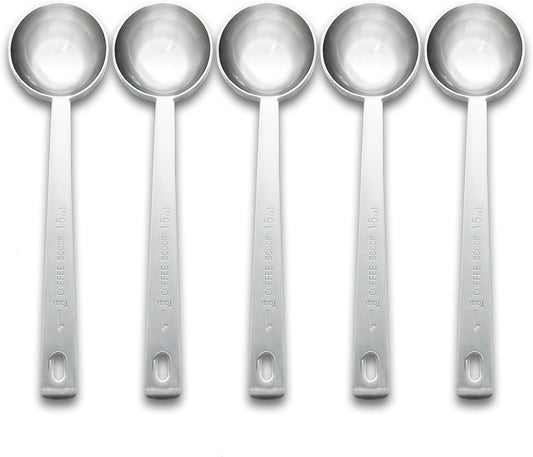 Timoo Coffee Measuring Scoop 1 Tablespoon long handle Stainless Steel spoon for Coffee, Milk Powder, Fruit Powder, Set of 5