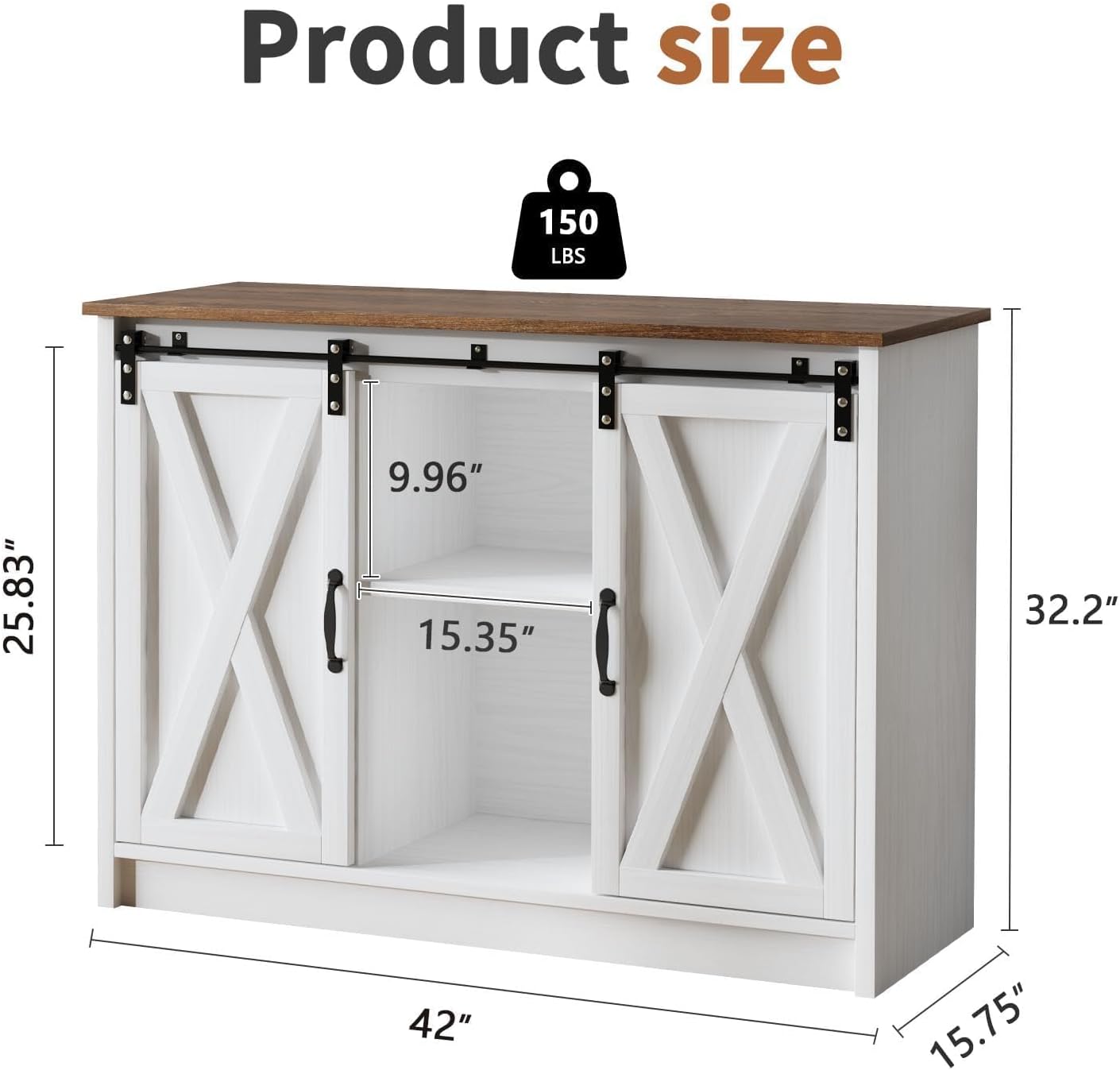 4 EVER WINNER Coffee Bar Cabinet with Sliding Barn Doors, 42”Farmhouse Buffet Cabinet with Storage for Kitchen, Coffee Bar with Adjustable Shelf for Dining Room, White