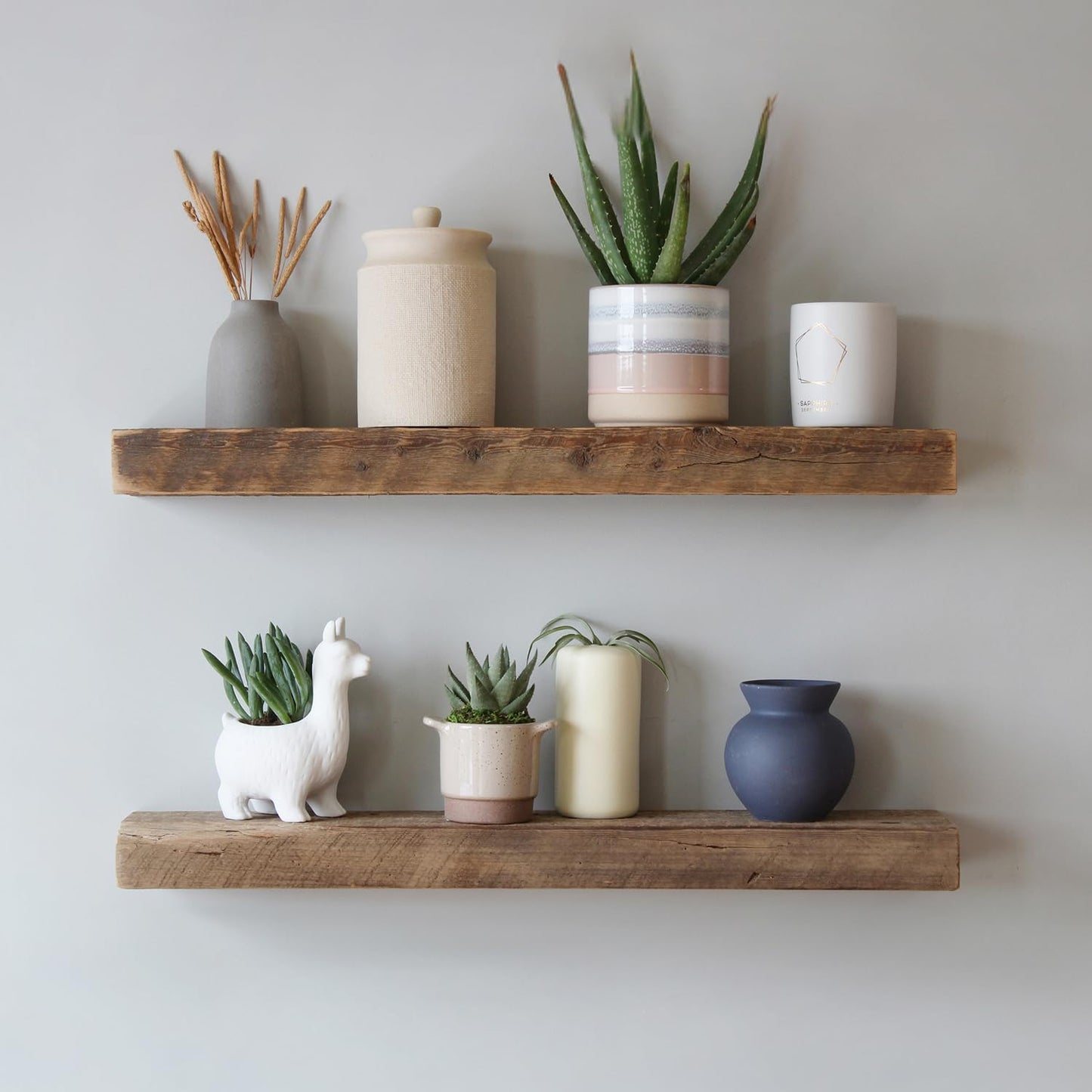 Urban Legacy Reclaimed Barnwood Planks | Floating Shelves for Wall w/Flush Mount Shelf Bracket Set Included | Set of 2 (Natural, 24"x 4.5"x 2")