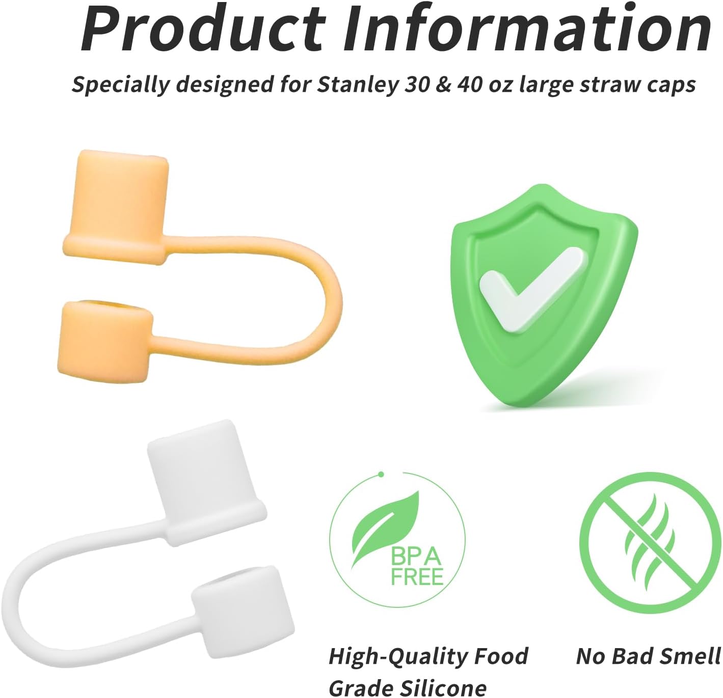 Straw Toppers for Stanley, Straw Cover Caps for 10mm/0.39inch diameter straws 30OZ/40OZ Stanley Tumblers, Food Grade Silicone. (5pcs-Basics-Green)