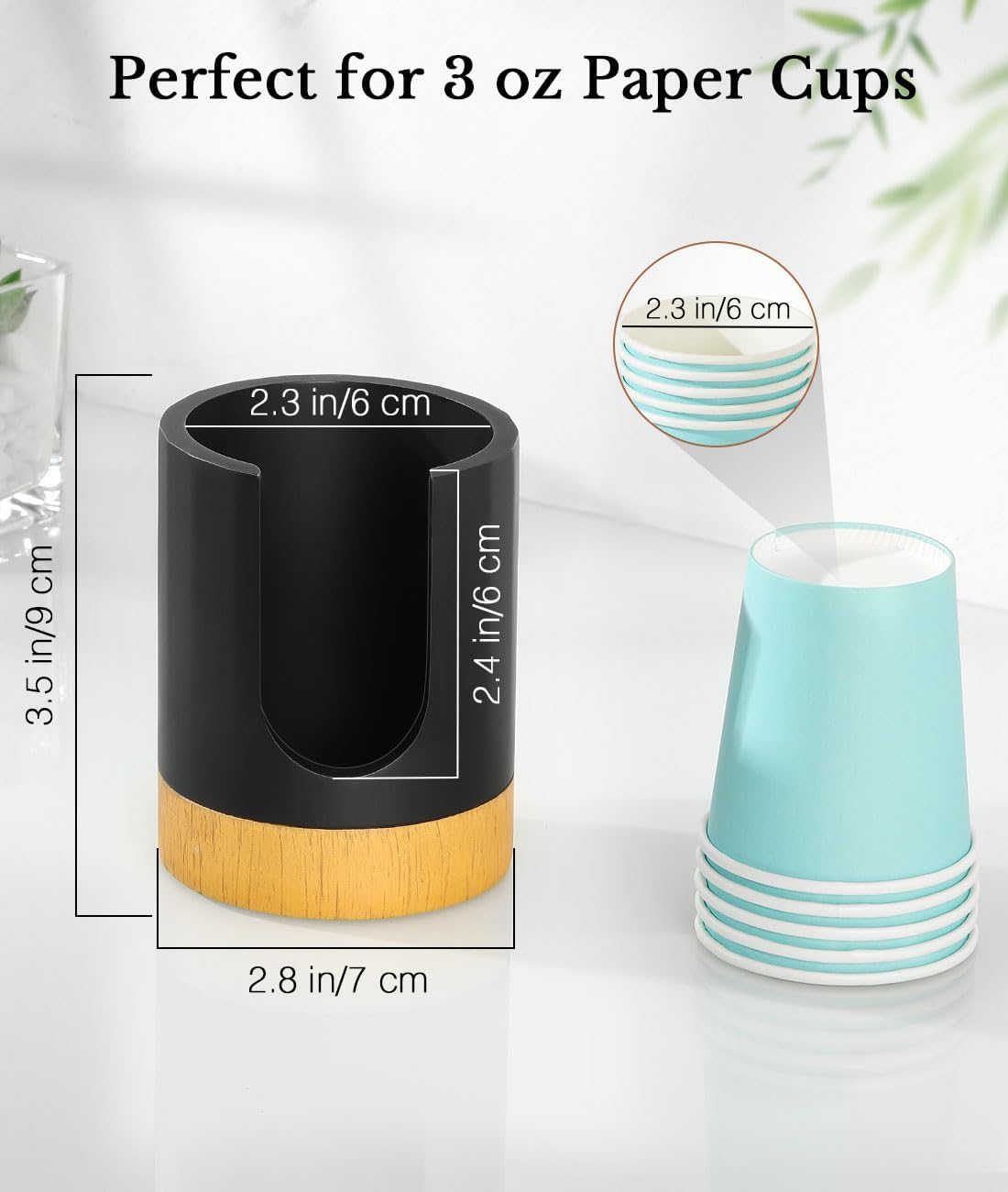 Luxspire Bathroom Cup Dispenser, 3oz Dixie Cup Dispenser, Guest Bathroom Essentials, Resin Cup Dispenser, Disposable Paper Cup Holder, Cotton Pad Holder, Bathroom Accessories - Matte Black