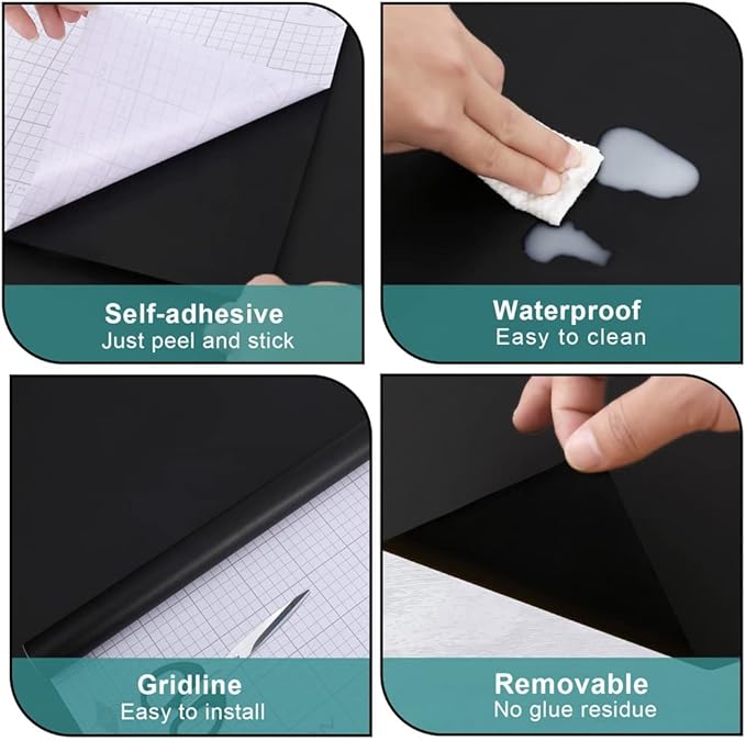 Arthome 35.4''x120'' Black Contact Paper, Self Adhesive Wallpaper Waterproof - Image 6