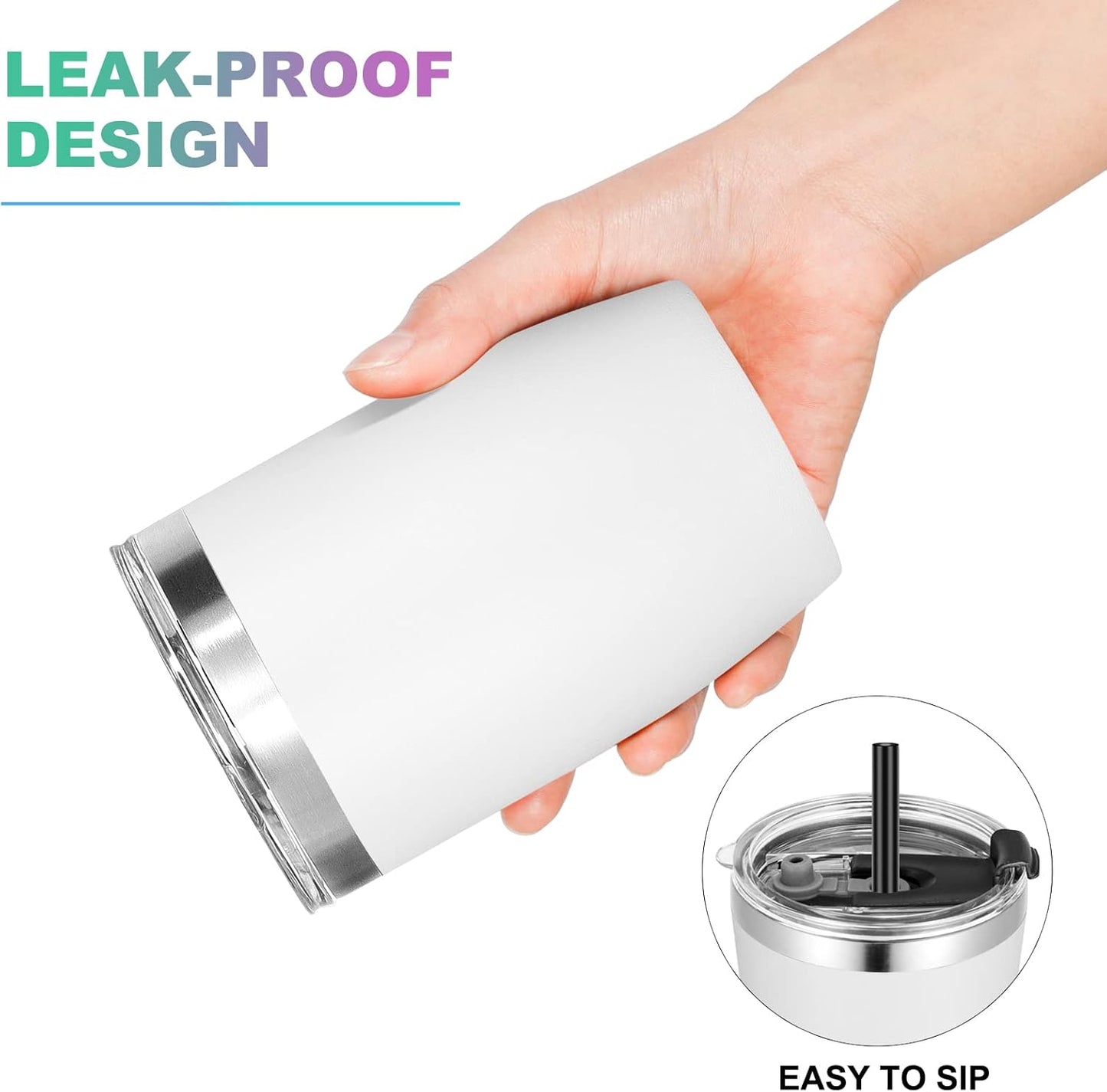 VEGOND Stainless Steel 12 oz Tumblers bulk Vacuum Insulated Double Wall Travel Tumbler with Lid and Straw Reusable Tumbler, White 1 Pack