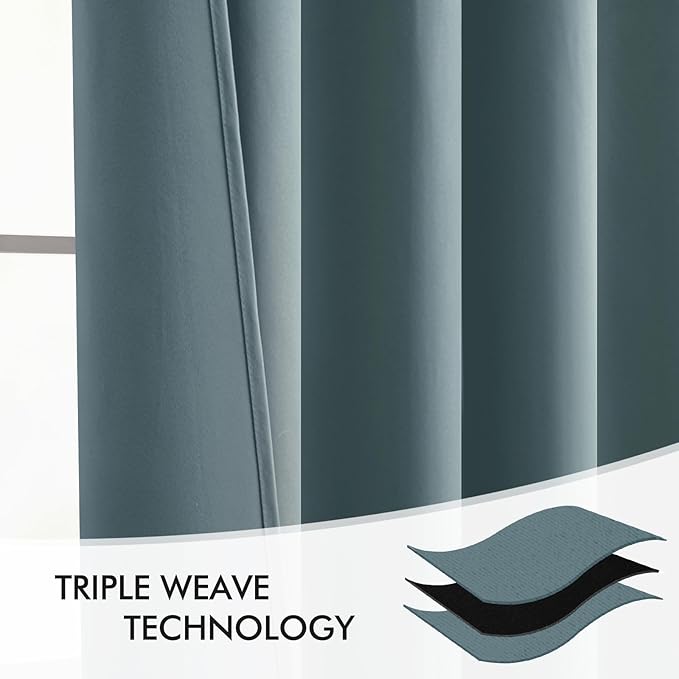 MIULEE Greyish Blue Back Tab Blackout Curtains 102 Inch Long 2 Panels Set - Image 7