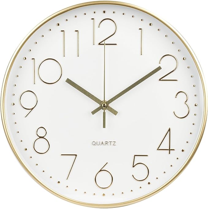 Wall Clock 12 Inch Non-Ticking Silent Modern Simple Style Round Decor Clock by BAKBRAND
