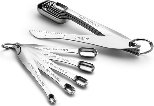 Spring Chef Stainless Steel Measuring Spoons Set of 13 with Leveler, Metal Teaspoon & Tablespoon Measuring Spoons for Cooking & Baking, Fits in Spice Jars, Kitchen Gadgets for Dry & Liquid Ingredients