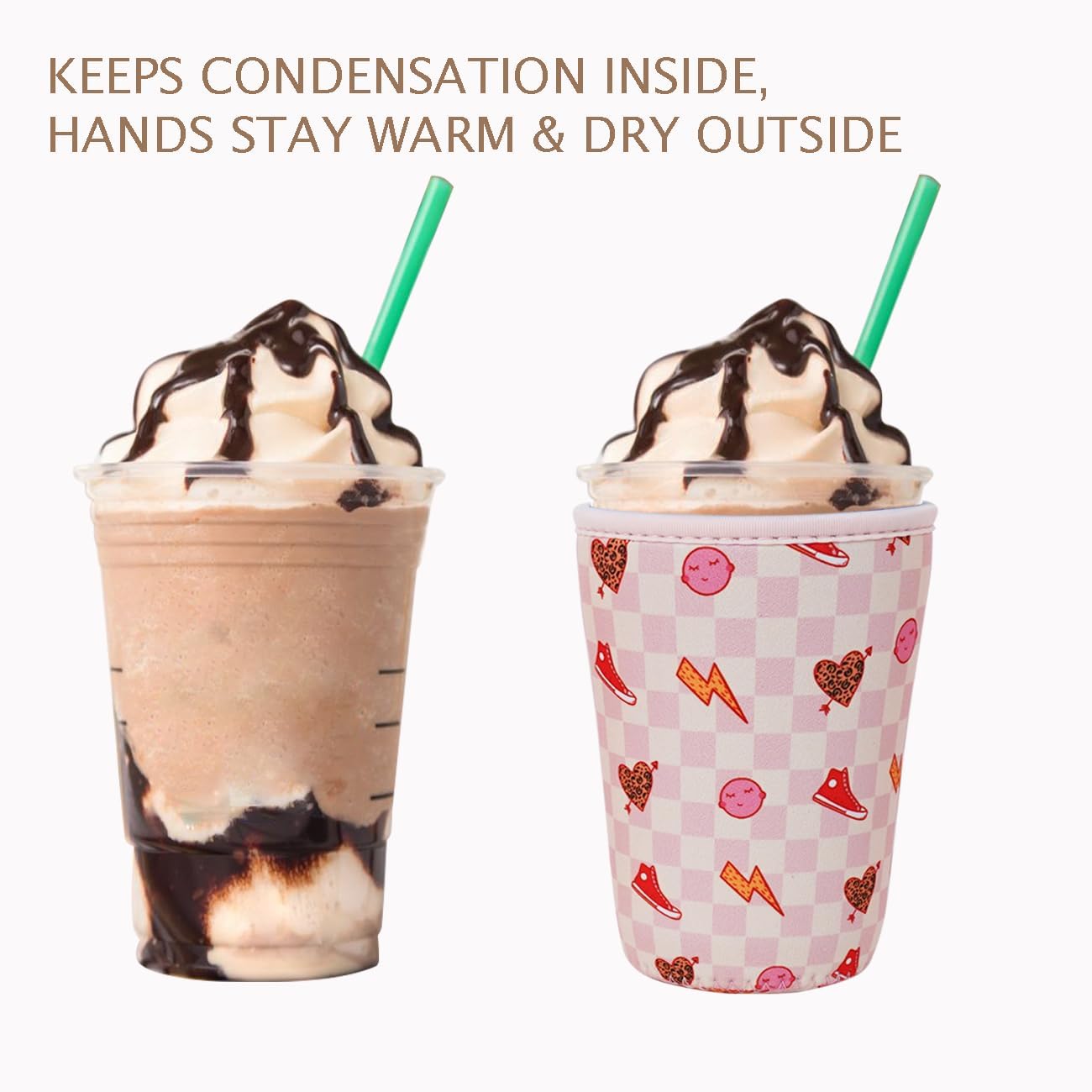 Reusable Insulated Neoprene Iced Coffee Cup Sleeve, Durable Drink Sleeve for Cold Beverages, Beverage Holder for Iced Coffee, Preppy Pink