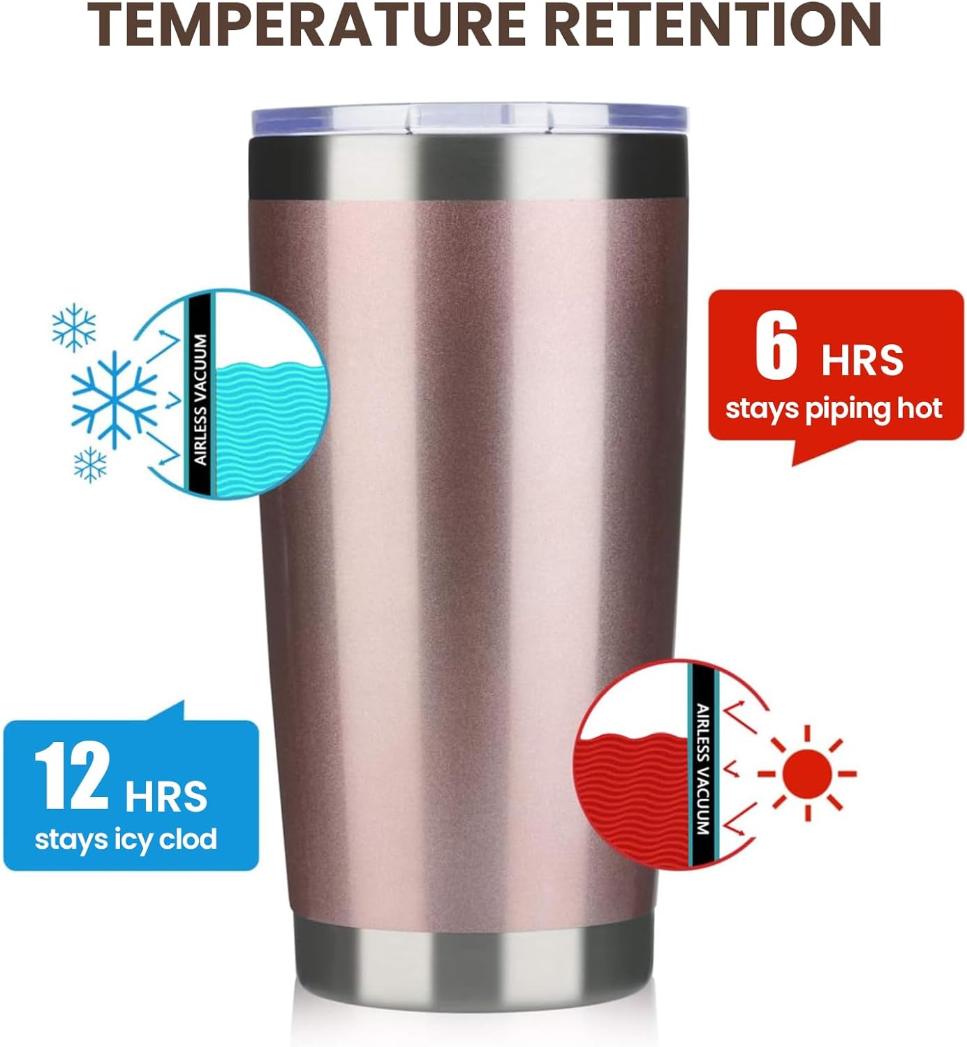 MEWAY 20oz Tumbler 12 Pack Double Wall Vacuum Insulated Travel Mug Bulk, Stainless Steel Tumblers with Lid and Straw, Durable Powder Coated Coffee Cups for Cold & Hot Drinks (Rose Gold, 12)