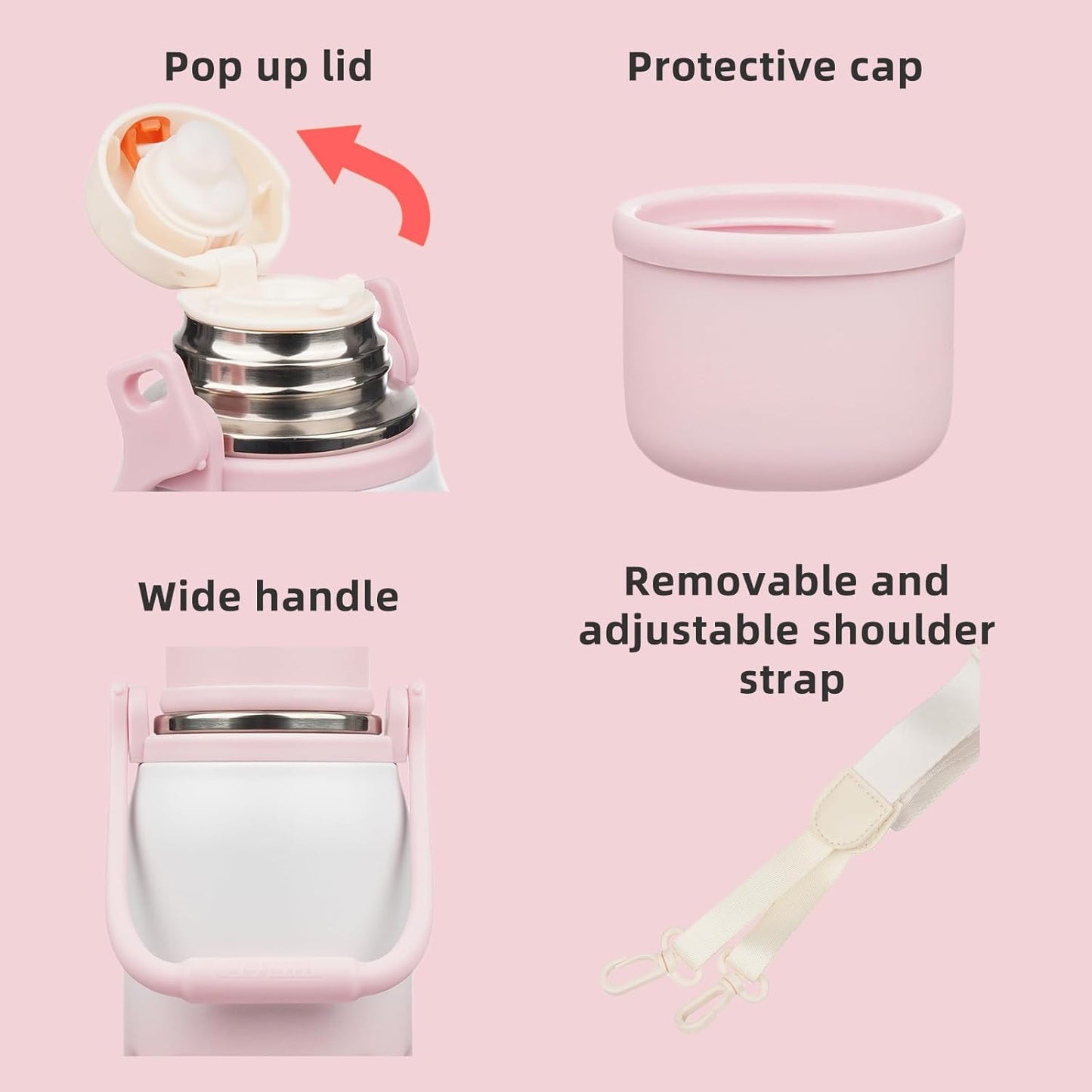 BJPKPK Insulated 50oz Thermos Water Bottle with Lid and Carry Handle Dishwasher Safe Stainless Steel Water Bottles for Outdoor,Pink Pearl