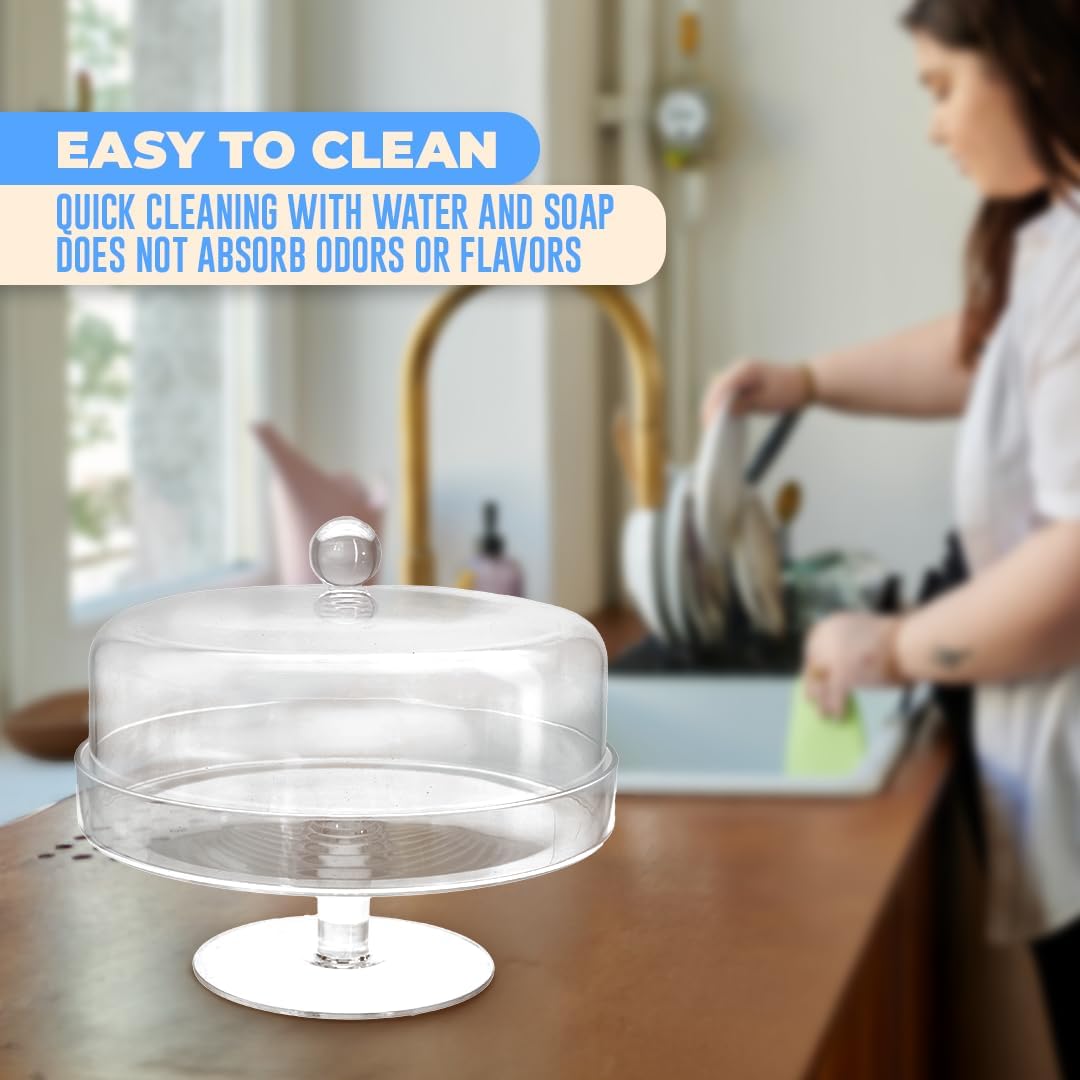 Acrylic Cake Stand with Lid – Multifunctional Cake Holder with Cover, Covered Pie Plate with Lid, Elegant Cake Stand with Dome Lid, Panera de Vidrio Cristal para Mesa - 8.07 in × 9.65 in