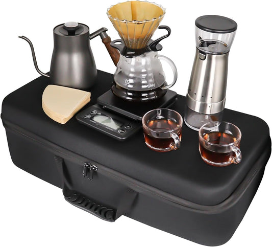 SOTECH Electric Coffee Maker Set with Electric Grinder Glass Dripper Server Steel Kettle Filter Paper Travel Bag for Outdoor Travel BBQ Picnic