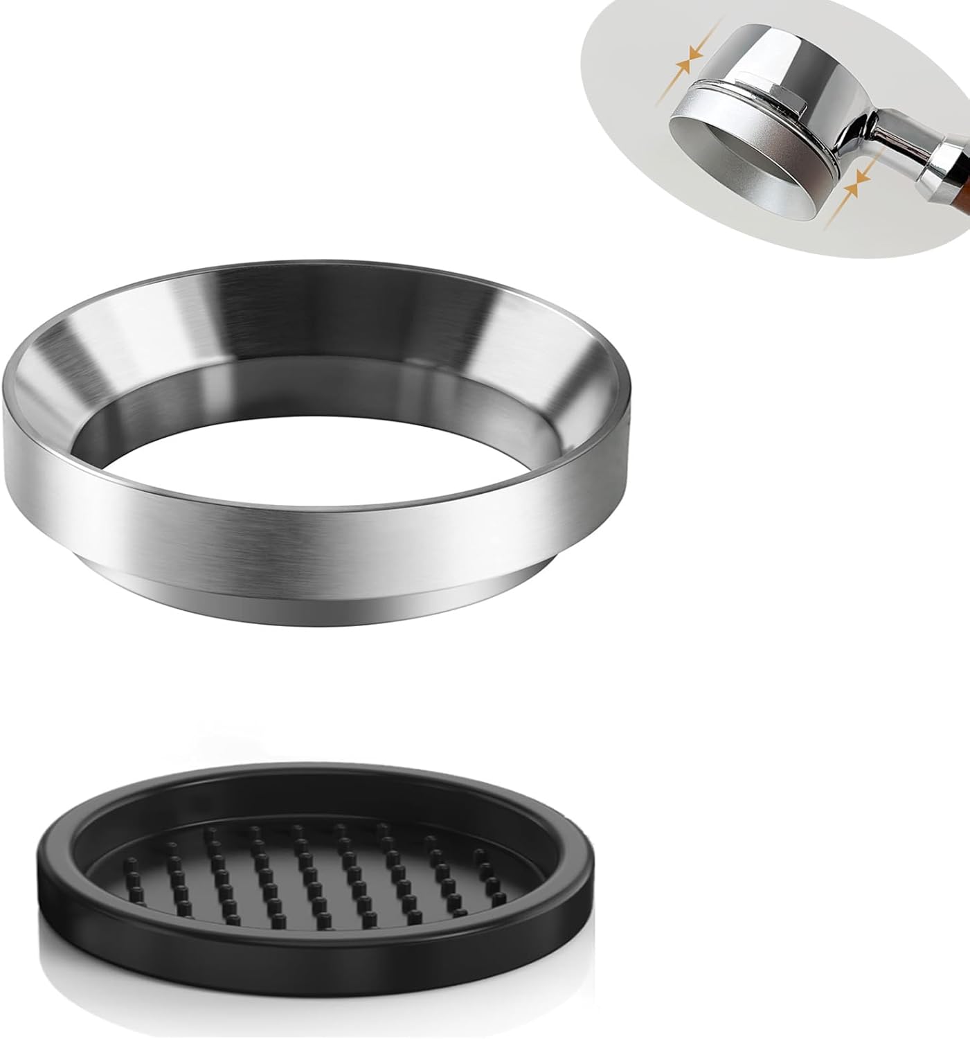 51mm Espresso Dosing Funnel & Silicone Mat, Magnetic Coffee Dosing Ring Aluminum Metal,Reusable Funnel and Silicone Mat Fits 51mm Bottomless Portafilter