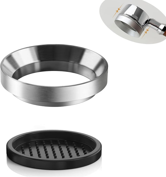 51mm Espresso Dosing Funnel & Silicone Mat, Magnetic Coffee Dosing Ring Aluminum Metal,Reusable Funnel and Silicone Mat Fits 51mm Bottomless Portafilter
