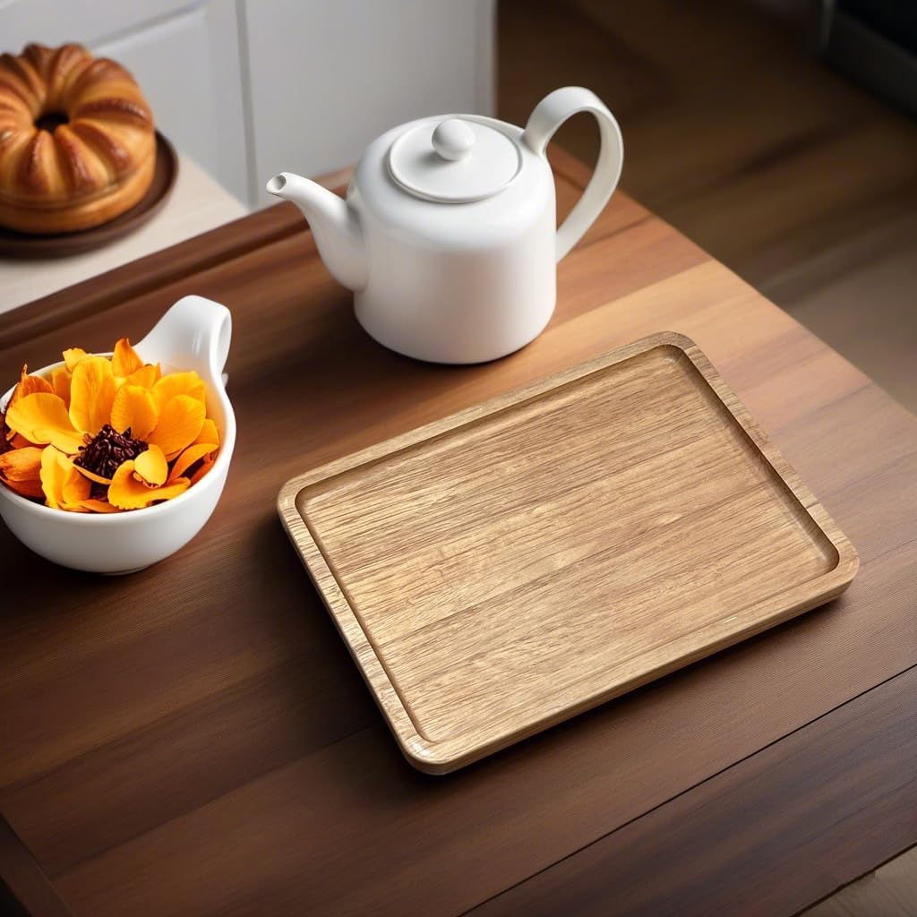 Wood Tray for Coffee Tea Wooden Serving Tray for Food Fruit Snack Decorative Serving Platter, 13.8x9.8 Inches