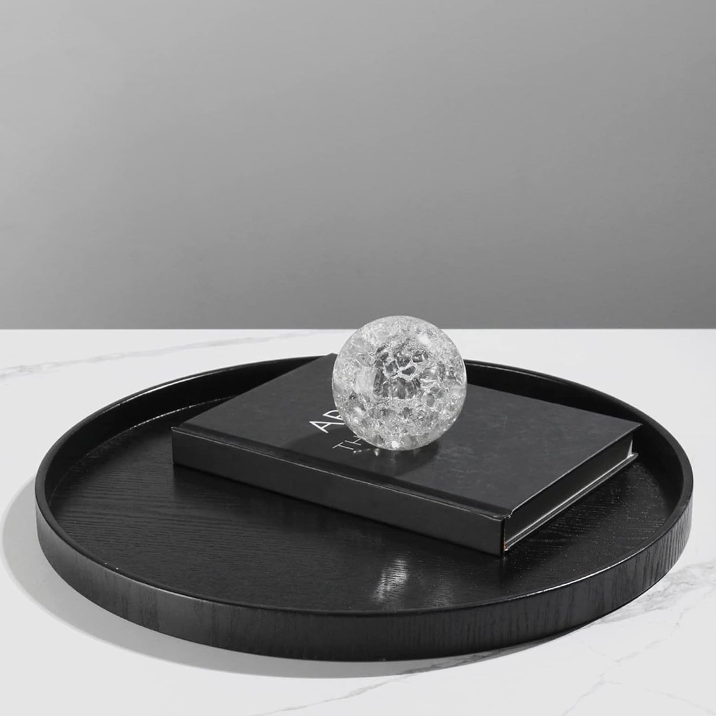 Round Solid Wood Serving Tray Extra Large Tea Coffee Snack Food Meals Serving Plate Non-Slip Kitchen Party Bar Server Ottoman Tray Breakfast Tray with Raised Edges (15inch/37.5cm) Black