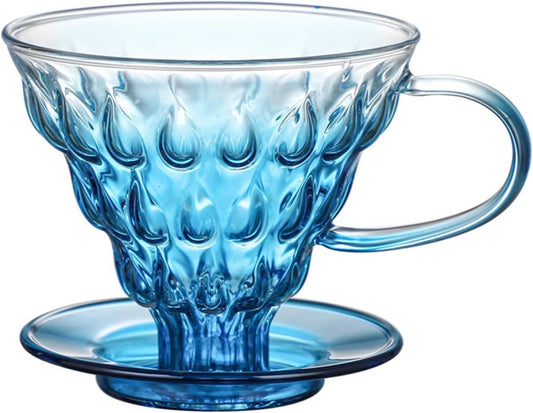 Glass Coffee Dripper, Pour Over Coffee Maker, Reusable Coffee Filter Cup, Slow Brewing Accessories for Home, Cafe, Restaurants(V02,1-4Cups) (Blue)