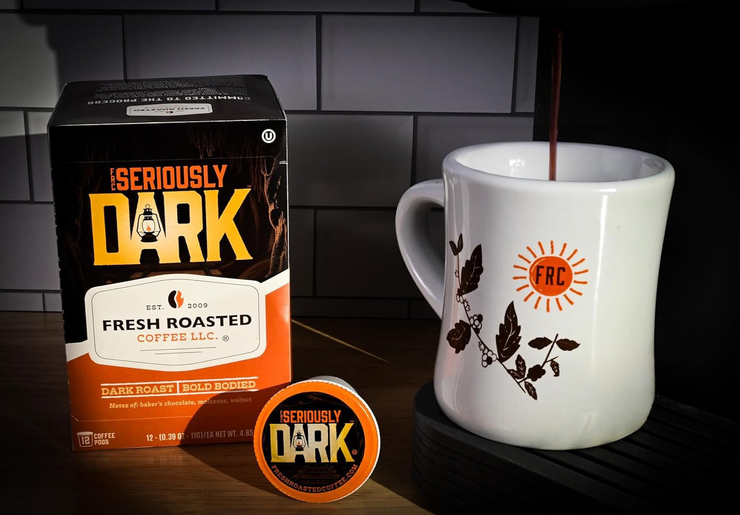 Fresh Roasted Coffee, Seriously Dark, Artisan Blend, Dark Roast, 24 Pods for K Cup Brewers