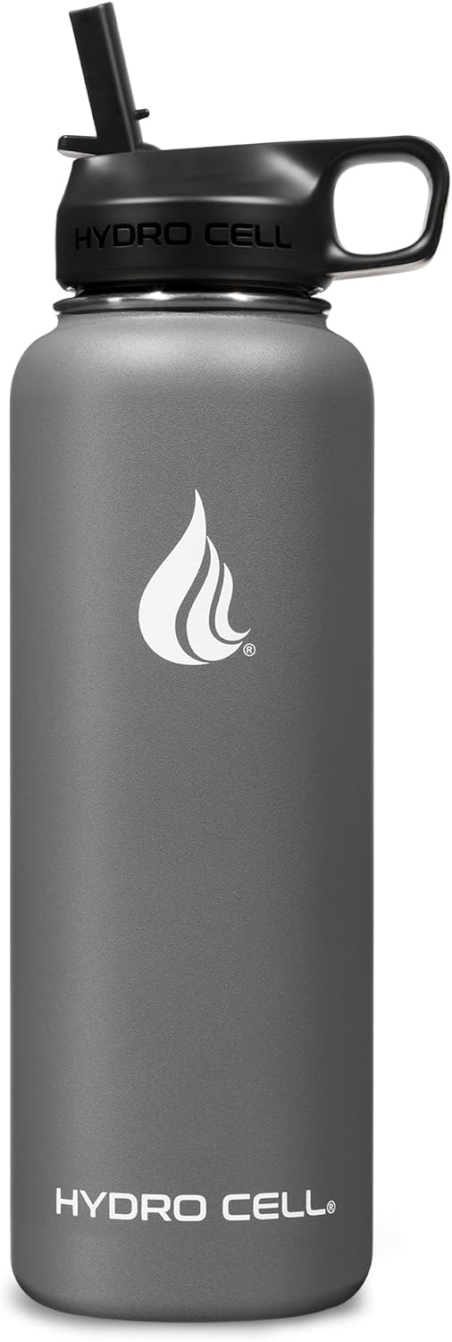 HYDRO CELL Stainless Steel Insulated Water Bottle with Straw - For Cold & Hot Drinks - Metal Vacuum Flask with Screw Cap and Modern Leakproof Sport Thermos for Adults (Graphite 40oz)
