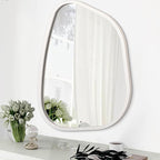 Asymmetrical Mirror Small 26"x18" Irregular Wall Mirror Modern Wood Frame by HLFMVWE