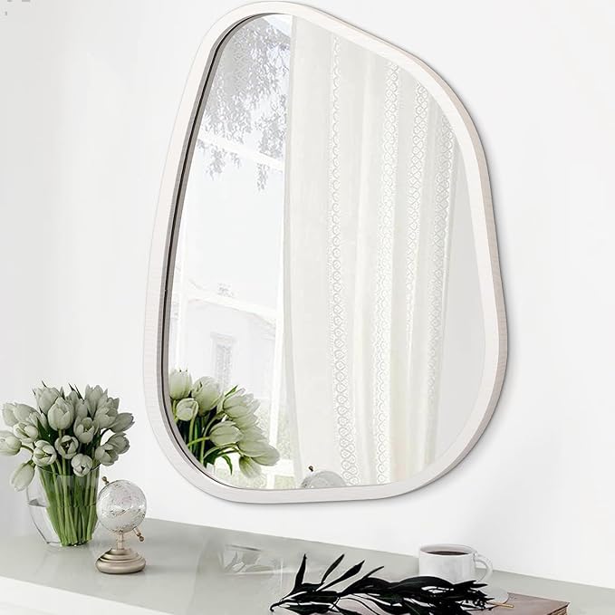 Asymmetrical Mirror Small 26"x18" Irregular Wall Mirror Modern Wood Frame by HLFMVWE