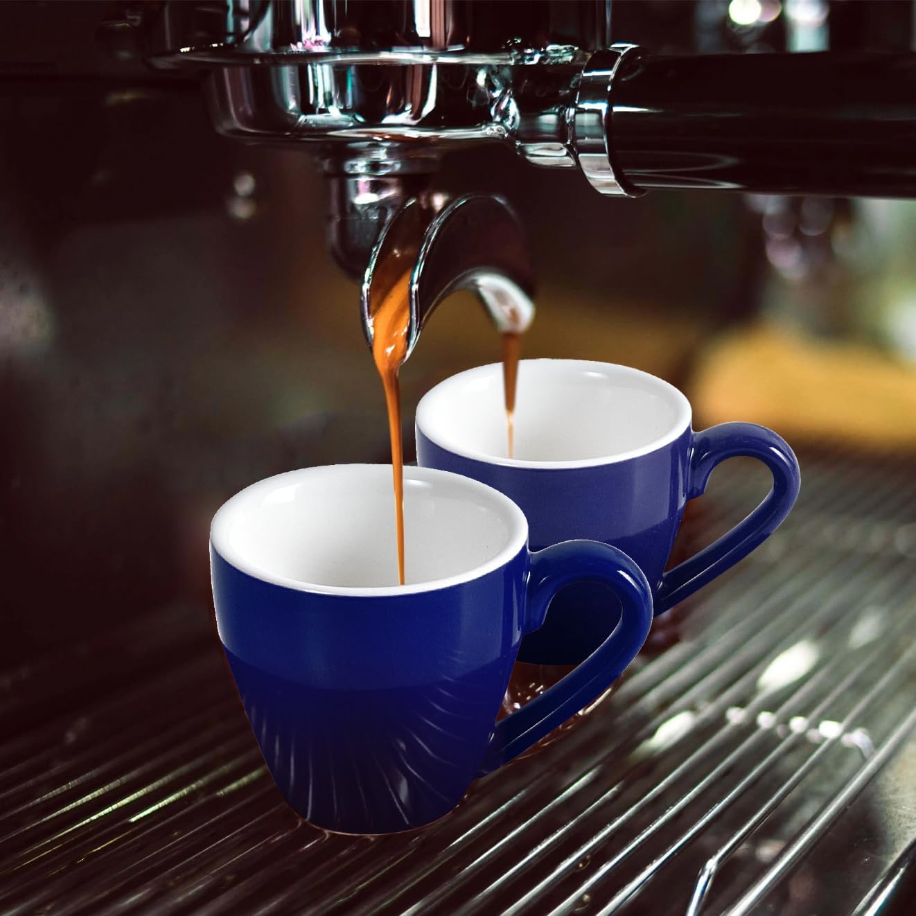 homEdge Porcelain Espresso Shot Cup Set with Saucers and Stainless Steel Spoons - 80 ml / 2.67 oz, Set of 4, Navy