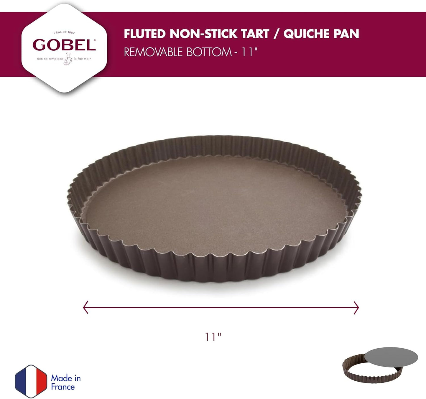 GOBEL - Non-Stick Round Fluted Tart Mold / Quiche Pan with Removable Bottom - 11"