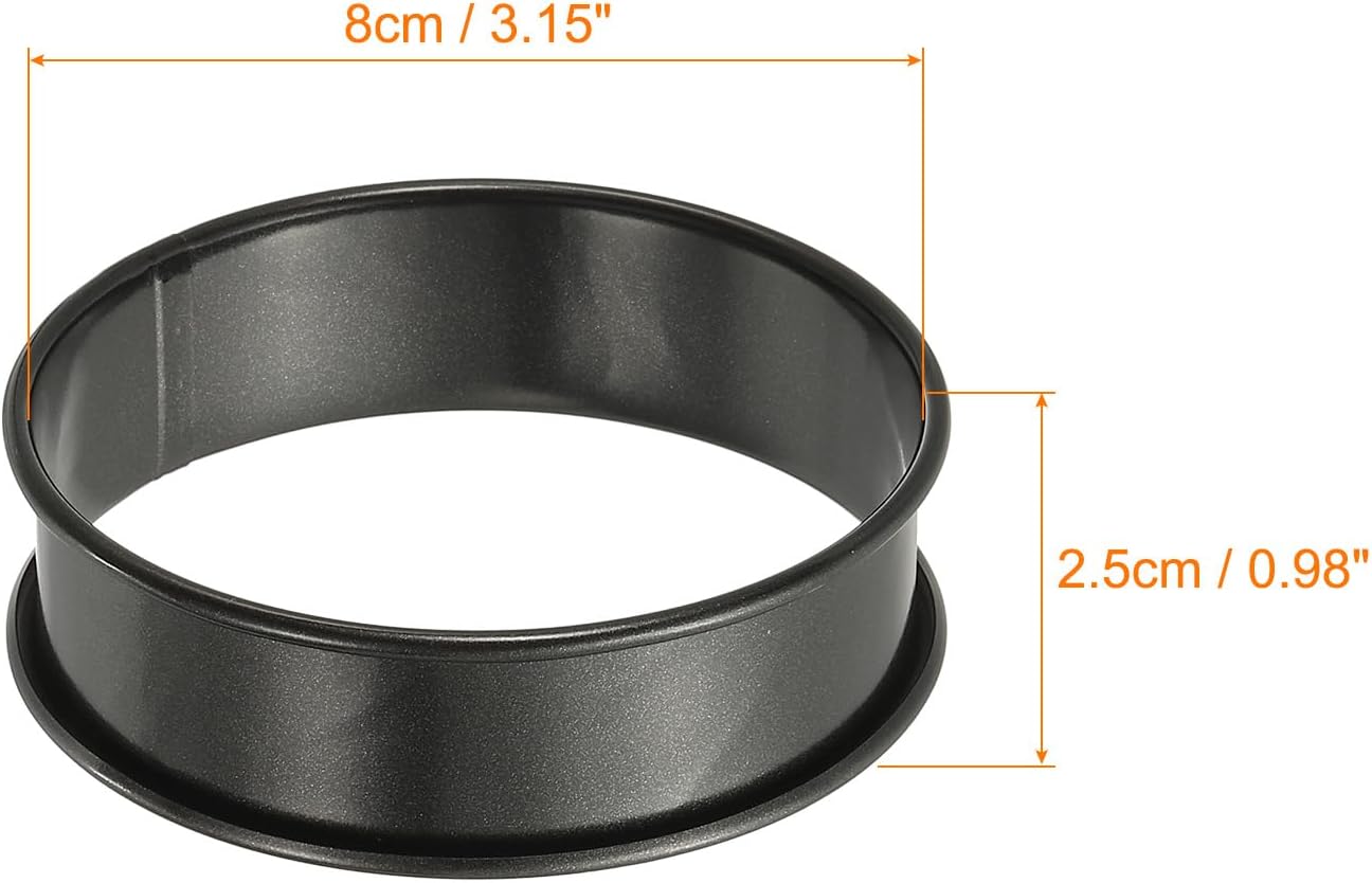 HARFINGTON 4pcs Crumpet Rings 3.15" Nonstick Round Cake Ring Stainless Steel Double Rolled English Pastry Rings for Kitchen Baking Crumpet Dessert, Black