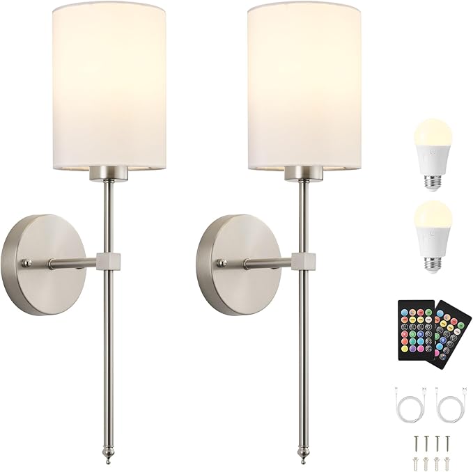 Battery Operated Wall Sconces Set of Two, Wireless Rechargeable Wall Light - Image 9