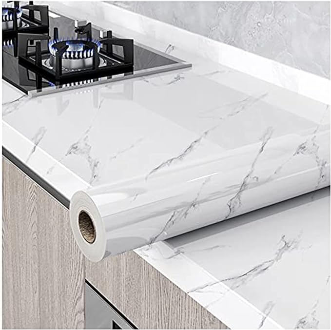 Glossy Marble Paper Granite Gray/White Wallpaper Peel and Stick Wallpaper Self by HellKitWallpaper